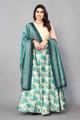 Sky Blue Satin Silk Lehenga Choli Set With Dupatta 1