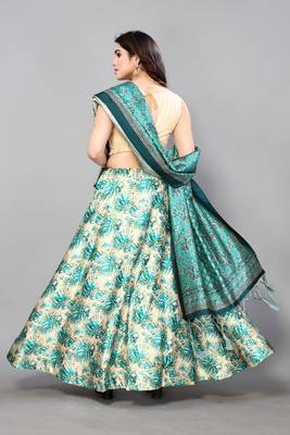 Sky Blue Satin Silk Lehenga Choli Set With Dupatta 3
