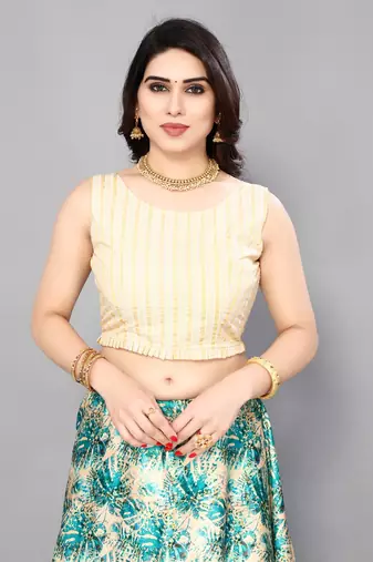 Sky Blue Satin Silk Lehenga Choli Set With Dupatta