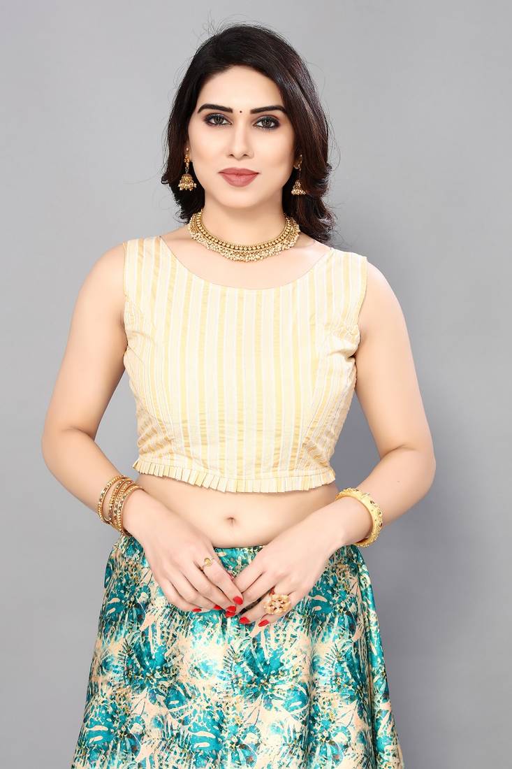 Sky Blue Satin Silk Lehenga Choli Set With Dupatta