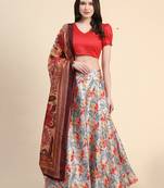 Grey satin Silk Lehenga Choli Set With Dupatta