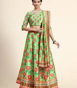 Green Satin Silk Lehenga Choli Set With Dupatta
