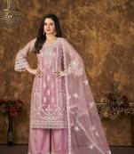 Pink embroidered net semi stitched Palazzo suit