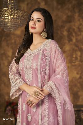 Pink embroidered net Palazzo suit 3