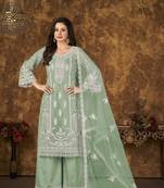 Light green embroidered net semi stitched Palazzo suit