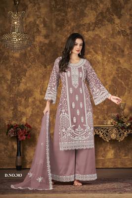 Purple embroidered net Palazzo suit 2
