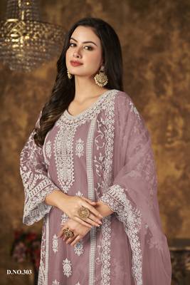 Purple embroidered net Palazzo suit 3