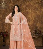 Orange embroidered net semi stitched Palazzo suit