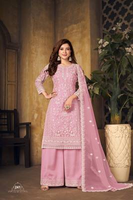 Pink embroidered net Palazzo suit 2