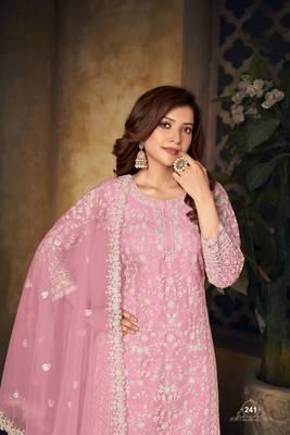 Pink embroidered net Palazzo suit 3