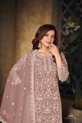 Light brown embroidered net Palazzo suit 3