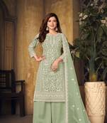 Light green embroidered net semi stitched Palazzo suit