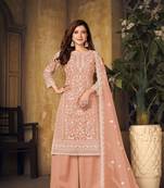 Orange embroidered net semi stitched Palazzo suit