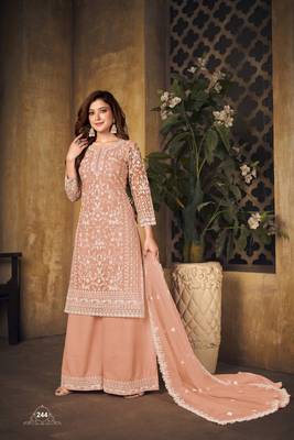Orange embroidered net Palazzo suit 2