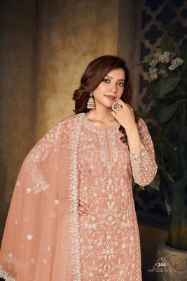 Orange embroidered net Palazzo suit 3