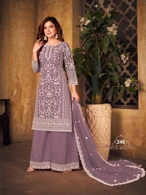 Lavender embroidered net Palazzo suit 2