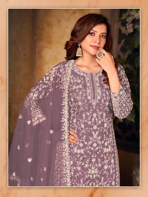 Lavender embroidered net Palazzo suit 3