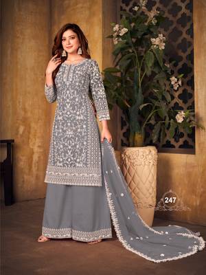 Grey embroidered net Palazzo suit 2