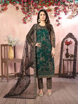 Green embroidered net salwar suit 1