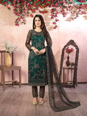 Green embroidered net salwar suit 2