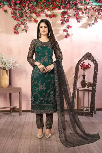 Green embroidered net salwar suit