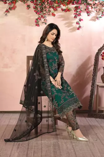 Green embroidered net salwar suit