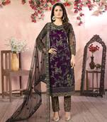 Purple embroidered net semi stitched salwar suit