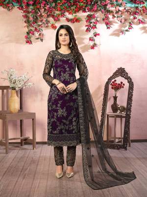 Purple embroidered net salwar suit 2