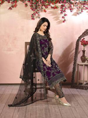 Purple embroidered net salwar suit 3