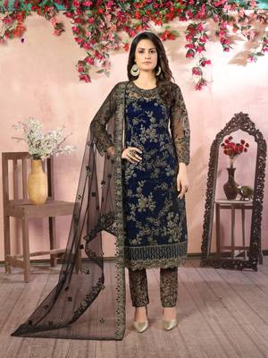 Navy blue embroidered net salwar suit 1