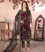 Maroon embroidered net semi stitched salwar suit