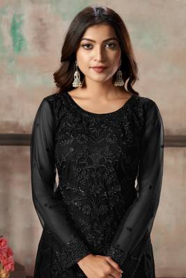 Black embroidered net semi stitched salwar suit 3