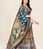 Blue Satin Silk Lehenga Choli Set With Dupatta