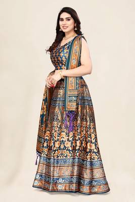 Blue Satin Silk Lehenga Choli Set With Dupatta 2