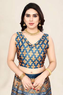 Blue Satin Silk Lehenga Choli Set With Dupatta 4