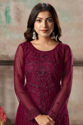 Purple embroidered net semi stitched salwar suit 3