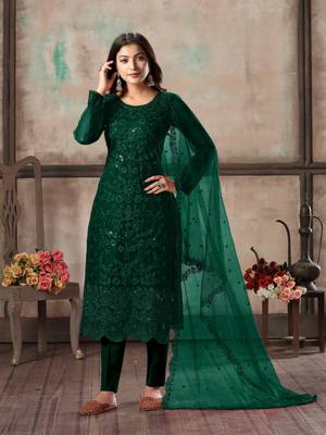 Green embroidered net semi stitched salwar suit 1