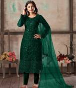 Green embroidered net semi stitched salwar suit