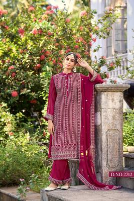 Rani pink embroidered glory silk Palazzo suit 1