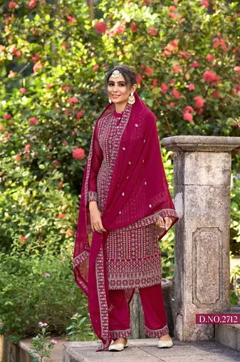 Rani pink embroidered glory silk Palazzo suit