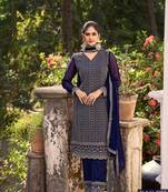 Navy blue embroidered glory silk semi stitched plazzo suit