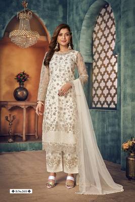 White embroidered net salwar suit 1