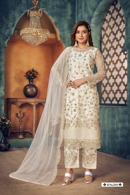 White embroidered net salwar suit 2