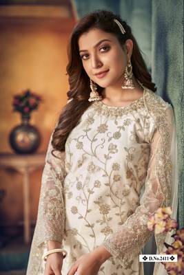 White embroidered net salwar suit 3