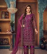 Purple embroidered net semi stitched salwar suit