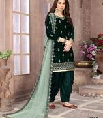 Green embroidered velvet semi stitched patiyala suit