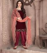 Maroon embroidered velvet Salwar suit