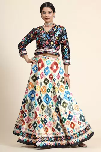 White Semi-Stitched Lehenga Choli Set With DUpatta