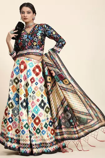 White Semi-Stitched Lehenga Choli Set With DUpatta