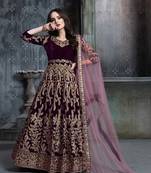 Dark purple embroidered velvet semi stitched patiyala suit